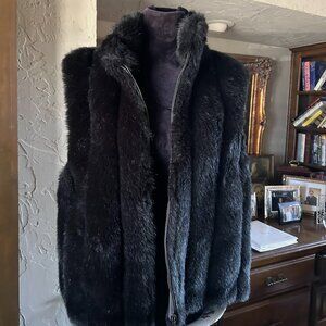 Reversible Black Faux Mink Vest